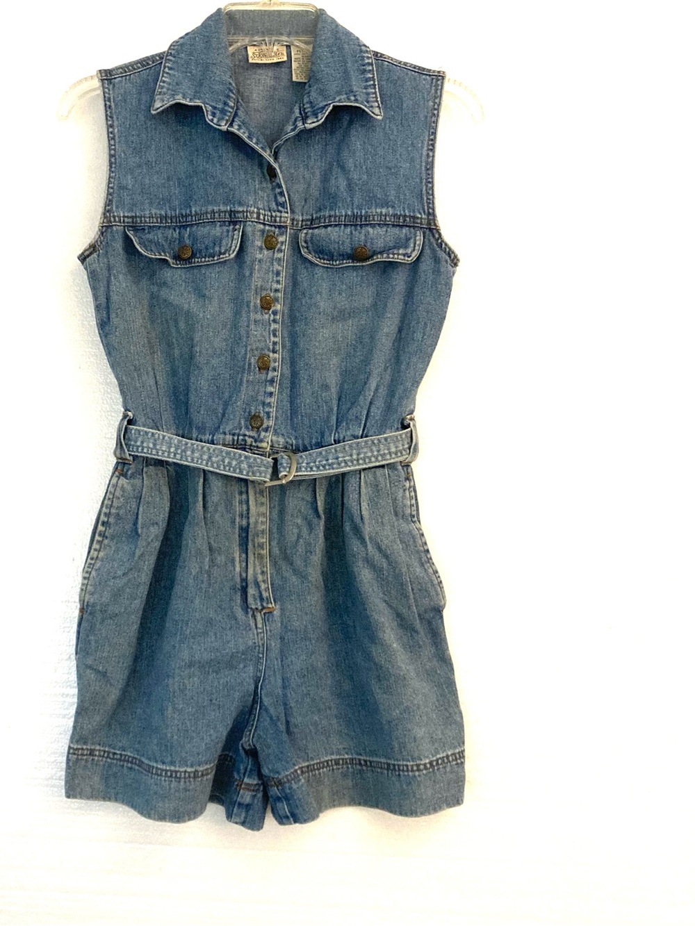 Vintage 90's Denim Petite Short Romper Shortall 100% Cotton St. John's Bay 4P